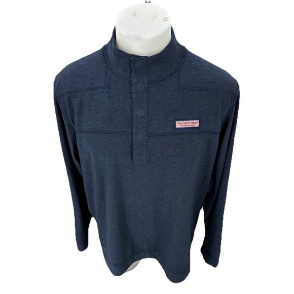 Vineyard Vines Large Men Edgartown Shep Shirt Navy Blue Snap Neck 6-1k - Picture 1 of 9